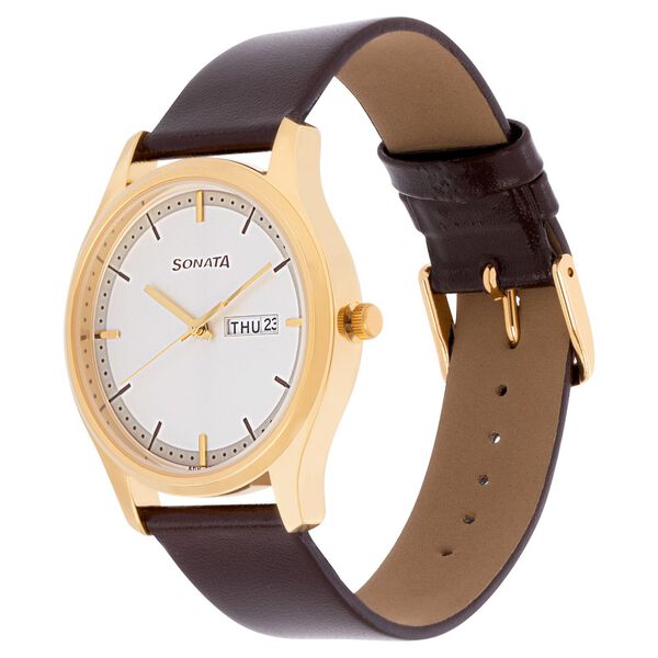 Sonata Quartz Analog with Day and Date White Dial Leather Strap Watch for Men - image number 2