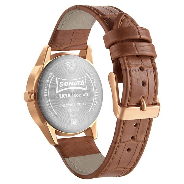 Sonata Quartz Multifunction Silver Dial Leather Strap Watch for Men - image number 3