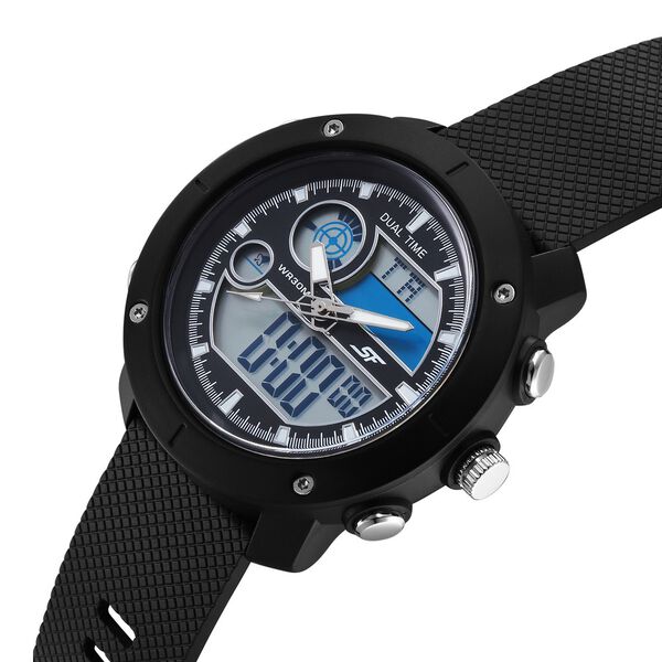 SF Zest Quartz Analog Digital Dial Black Polyurethane Strap Watch For Men - image number 2