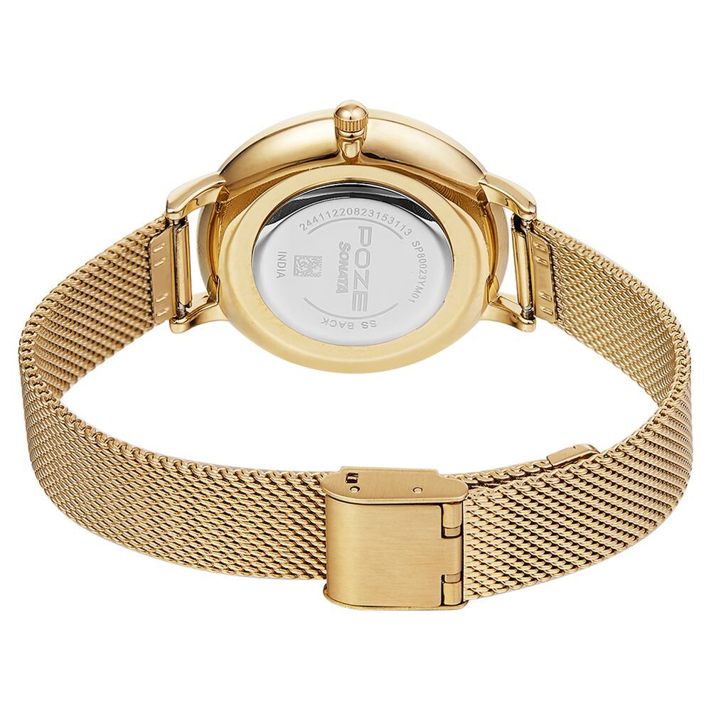 Poze by Sonata Quartz Analog Golden Dial Stainless Steel Strap