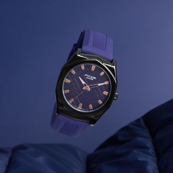 Poze By Sonata Quartz Analog Blue Dial Blue Silicone Strap Watch For Men - image number 0