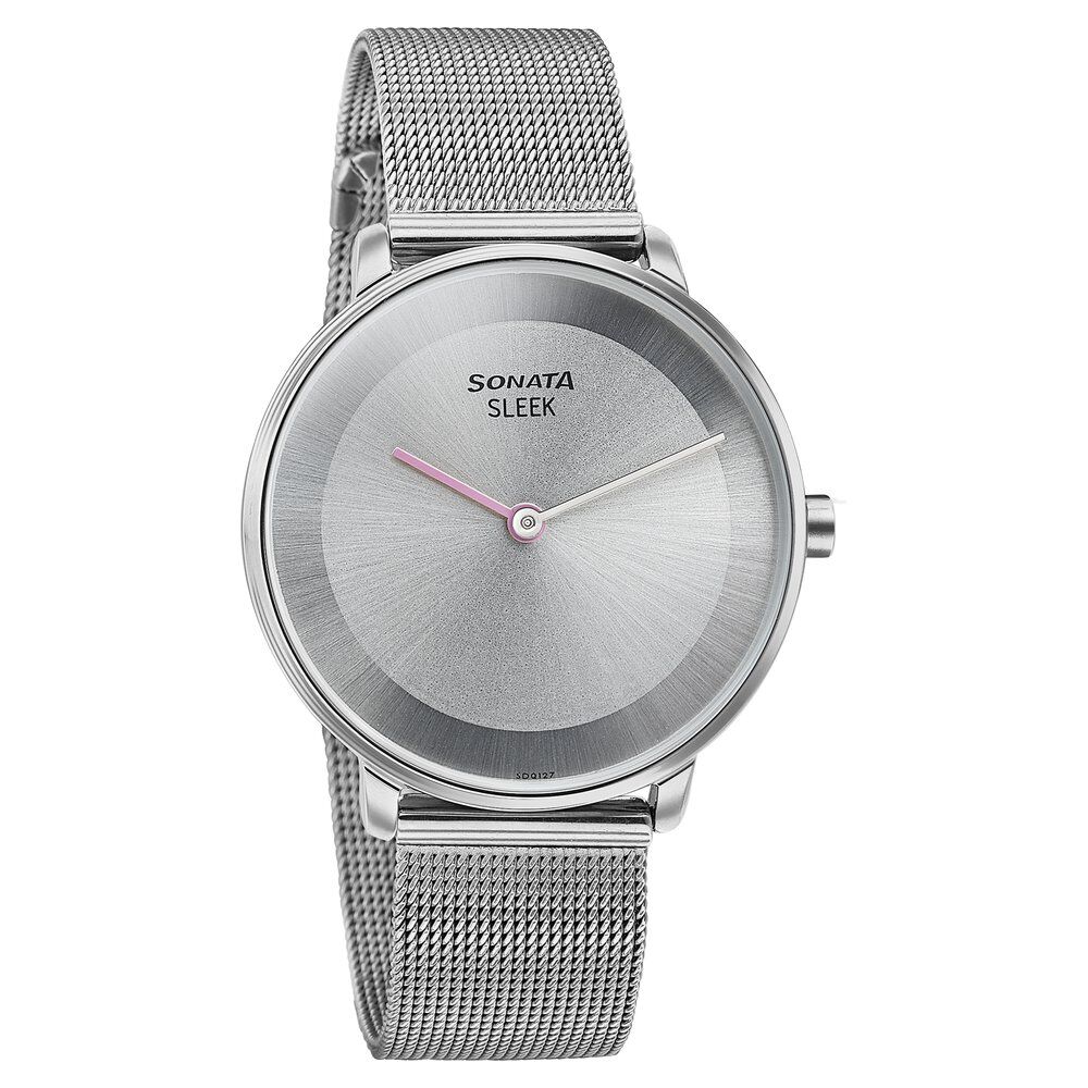 Buy Online Sonata Sleek Quartz Analog Grey Dial Silver Stainless Steel Strap Watch for Women 8191sm01 Sonata