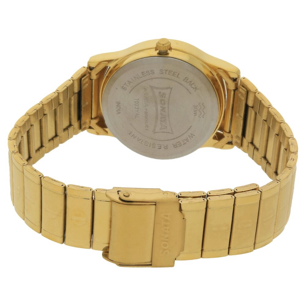 Buy Online Sonata Quartz Analog Champagne Dial Stainless Steel Strap Watch for Men np7023ym09 Sonata