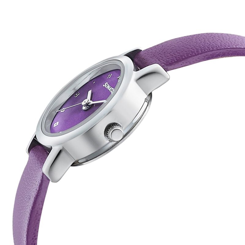 Sonata Floral Folkart Purple Dial Women Watch With Leather Strap - image number 2