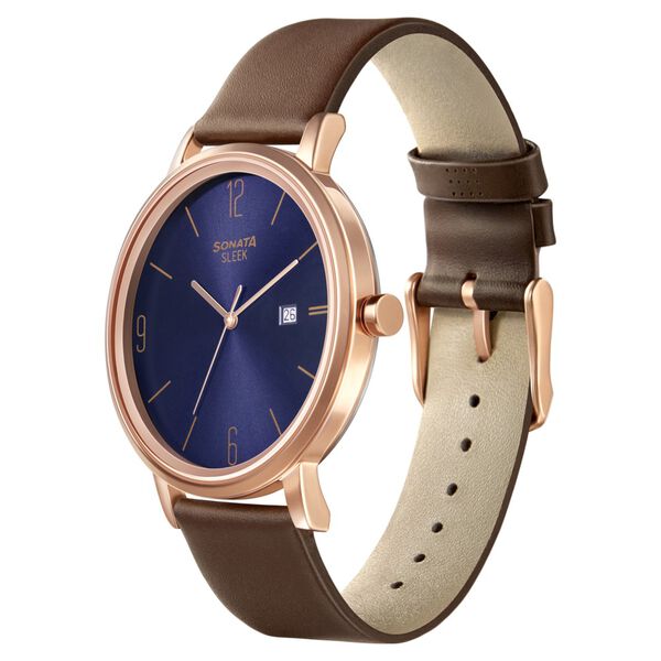 Sonata Quartz Analog with Date Blue Dial Leather Strap Watch for Men - image number 1