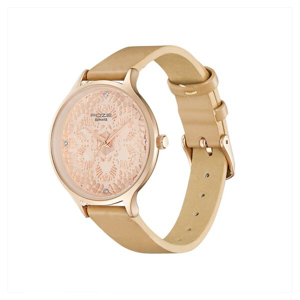 Poze by Sonata Quartz Analog Pink Dial PU Leather Strap Watch for Women - image number 1