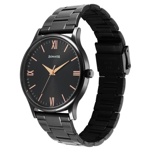 Sonata Aspire Quartz Analog Black Dial Stainless Steel Strap Watch for Men - image number 3