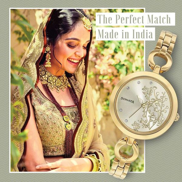 Sonata Wedding Champagne Dial Women Watch With Stainless Steel Strap - image number 0
