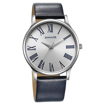 Sonata Aspire Quartz Analog Silver Dial Leather Strap Watch for Men