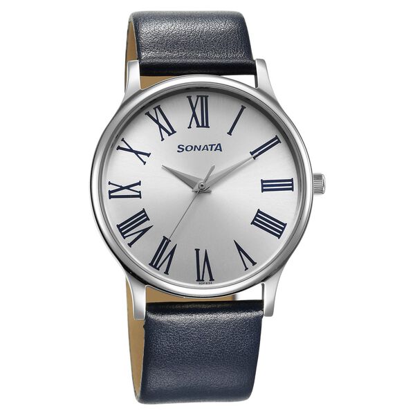 Sonata Aspire Quartz Analog Silver Dial Leather Strap Watch for Men - image number 0
