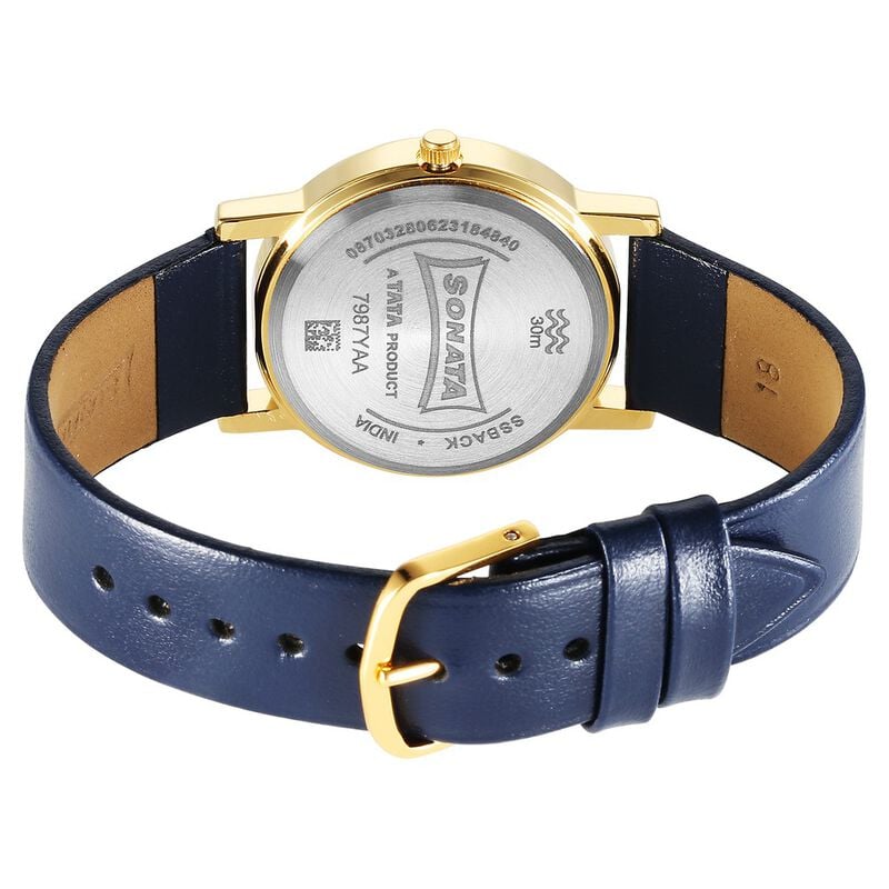 Buy Online Sonata Classic Quartz Analog Silver Dial Blue Leather