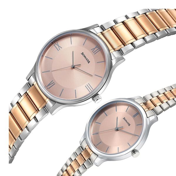 Sonata Pair Quartz Analog Pink Dial Stainless Steel Strap Watch for Couple - image number 2