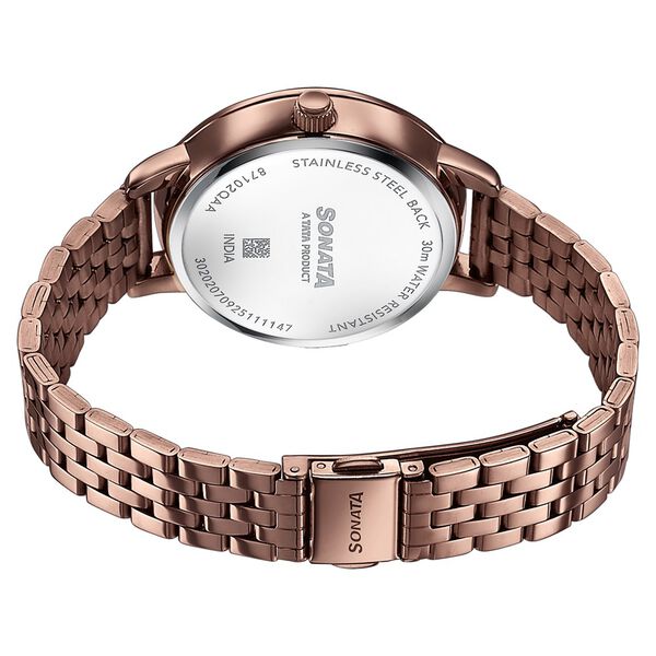 Sonata Verve Quartz Multifunction Brown Dial Brown Metal Strap Watch For Women - image number 5