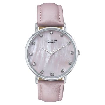 Sonata Poze Quartz Analog Pink Mother Of Pearl Dial Pink Color Leather Strap Watch For Women