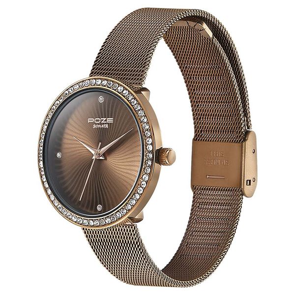 Sonata Poze Quartz Analog Brown Dial Mesh Strap Watch for Women - image number 3