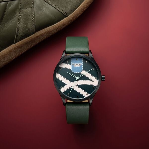 Poze By Sonata Quartz Analog Green Dial Green Leather Strap Watch For Men - image number 0