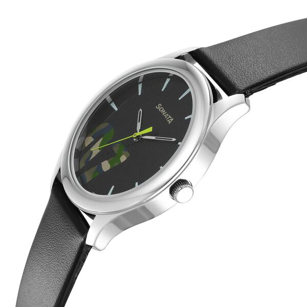 Sonata Quartz Analog Black Dial Leather Strap Watch for Men - image number 2