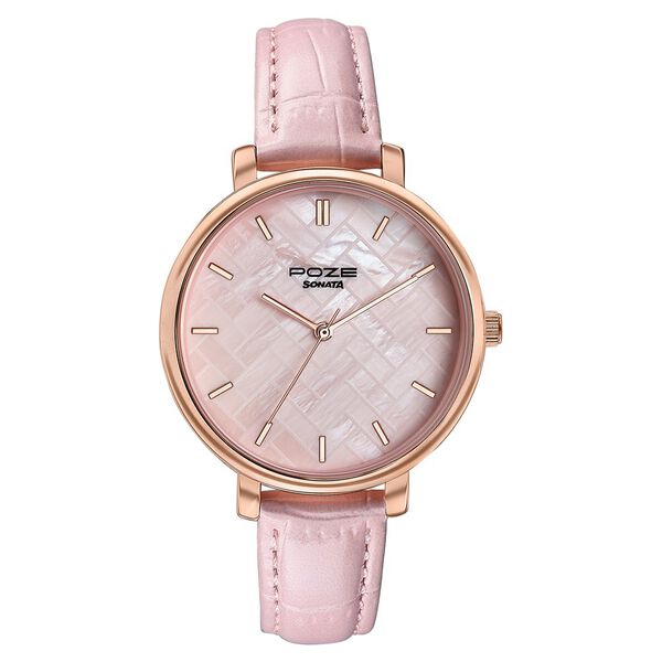 Sonata Poze Quartz Analog Pink Dial Pink Colour Leather Strap Watch For Women - image number 2
