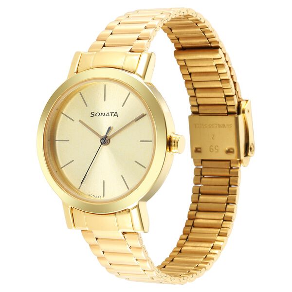Sonata Essentials Champagne Dial Stainless Steel Strap Watch for Women - image number 1