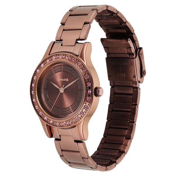 Sonata Quartz Analog Brown Stainless Steel Strap for Women - image number 1