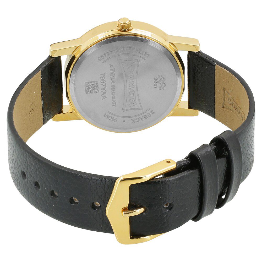 Buy Online Sonata Quartz Analog White Dial Leather Strap Watch for Men ns7987yl02w Sonata