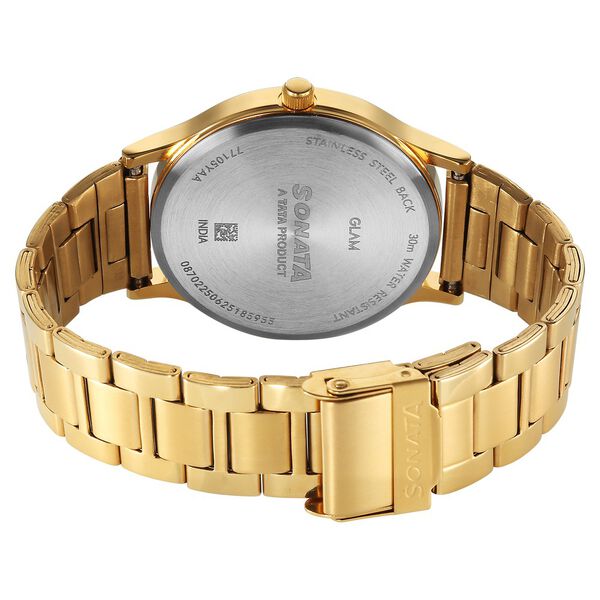 Sonata Traditional Essentials Quartz Analog Green Dial Golden Metal Strap Watch For Men - image number 4