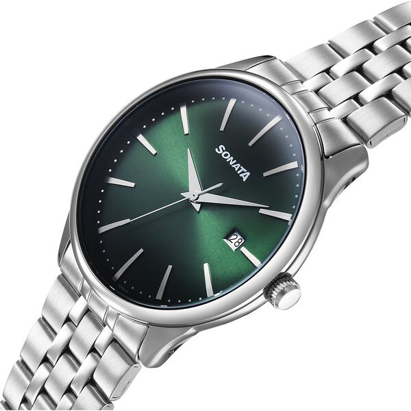 Sonata Eternia Quartz Analog with Date Green Dial Metal Strap Watch For Men - image number 2