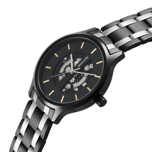 Sonata Unveil Quartz Analog Black Dial Stainless Steel Strap Watch for Men - image number 2