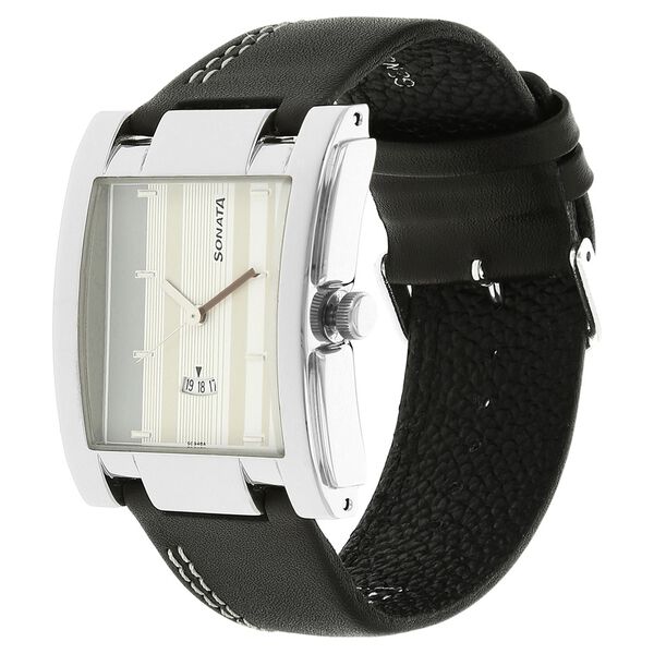 Sonata Quartz Analog Silver Dial Leather Strap Watch for Men - image number 1