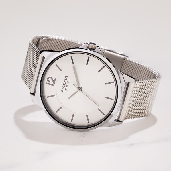 Sonata Poze Quartz Analog Silver Dial Silver Color Stainless Steel Strap Watch For Men - image number 0