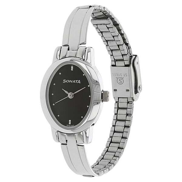Sonata Quartz Analog Black Dial Stainless Steel Strap Watch for Women - image number 1
