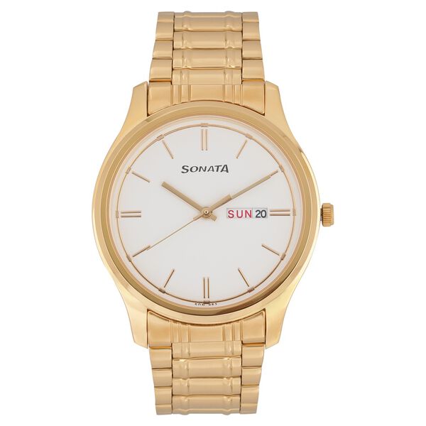 Sonata Quartz Analog with Day and Date White Dial Stainless Steel Strap Watch for Men - image number 0