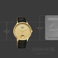 Sonata Gold Quartz Analog Champagne With Gold Coin Dial Black Leather Strap Watch For Men - image number 3
