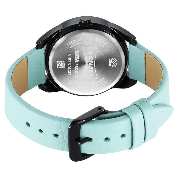 Sonata Unveil Quartz Multifunction Black Dial Leather Strap Watch for Women - image number 3