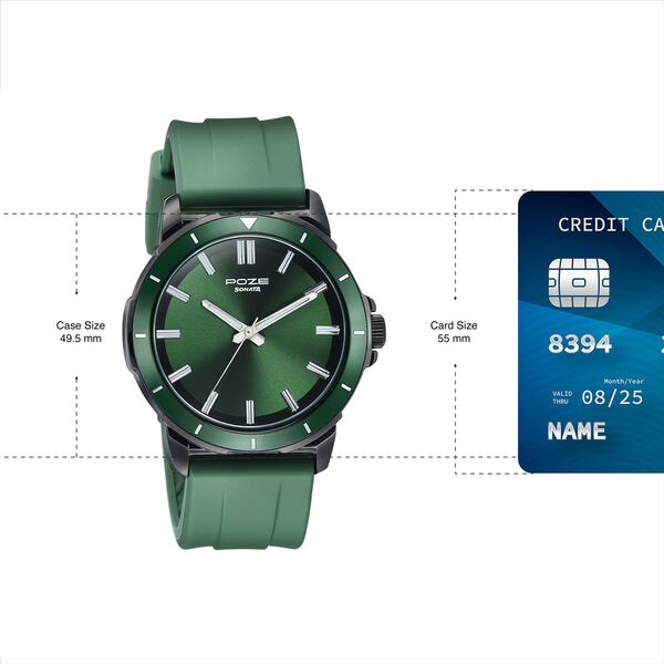 Sonata Poze Quartz Analog Green Dial Green Silicone Strap Watch For Men - image number 3