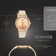 Sonata Sleek Women Rose Gold Dial Beige Leather Strap Watch - image number 3