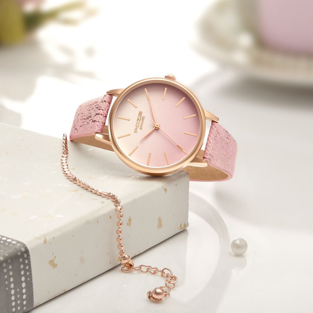 Sonata Poze Quartz Analog Pink Dial Pink Color Leather Strap Watch For Women-image-9
