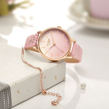 Sonata Poze Quartz Analog Pink Dial Pink Color Leather Strap Watch For Women