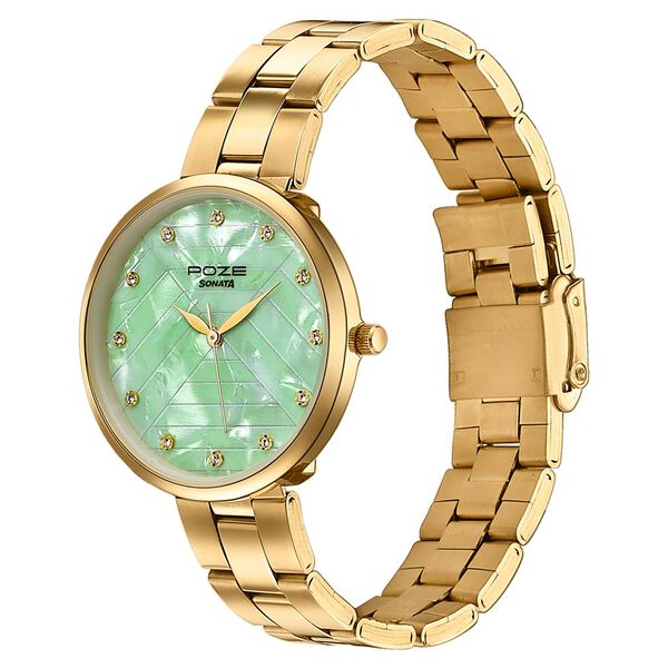Sonata Poze Quartz Analog Green Dial Golden Colour Stainless Steel Strap Watch For Women - image number 4