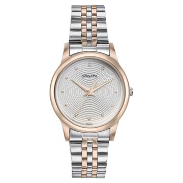 Sonata Glam Gold Quartz Analog Silver Dial Stainless Steel Strap Watch For Women