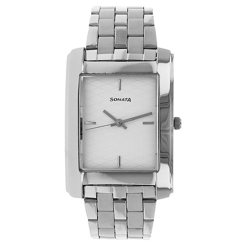 Sonata Quartz Analog Silver Dial Stainless Steel Strap Watch for Men