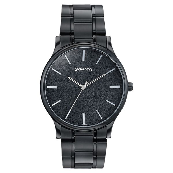 Sonata Aspire Quartz Analog Black Dial Black Stainless Steel Strap Watch For Men - image number 0