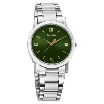 Sonata Classic Quartz Analog Green Dial Silver Stainless Steel Strap Watch for Men