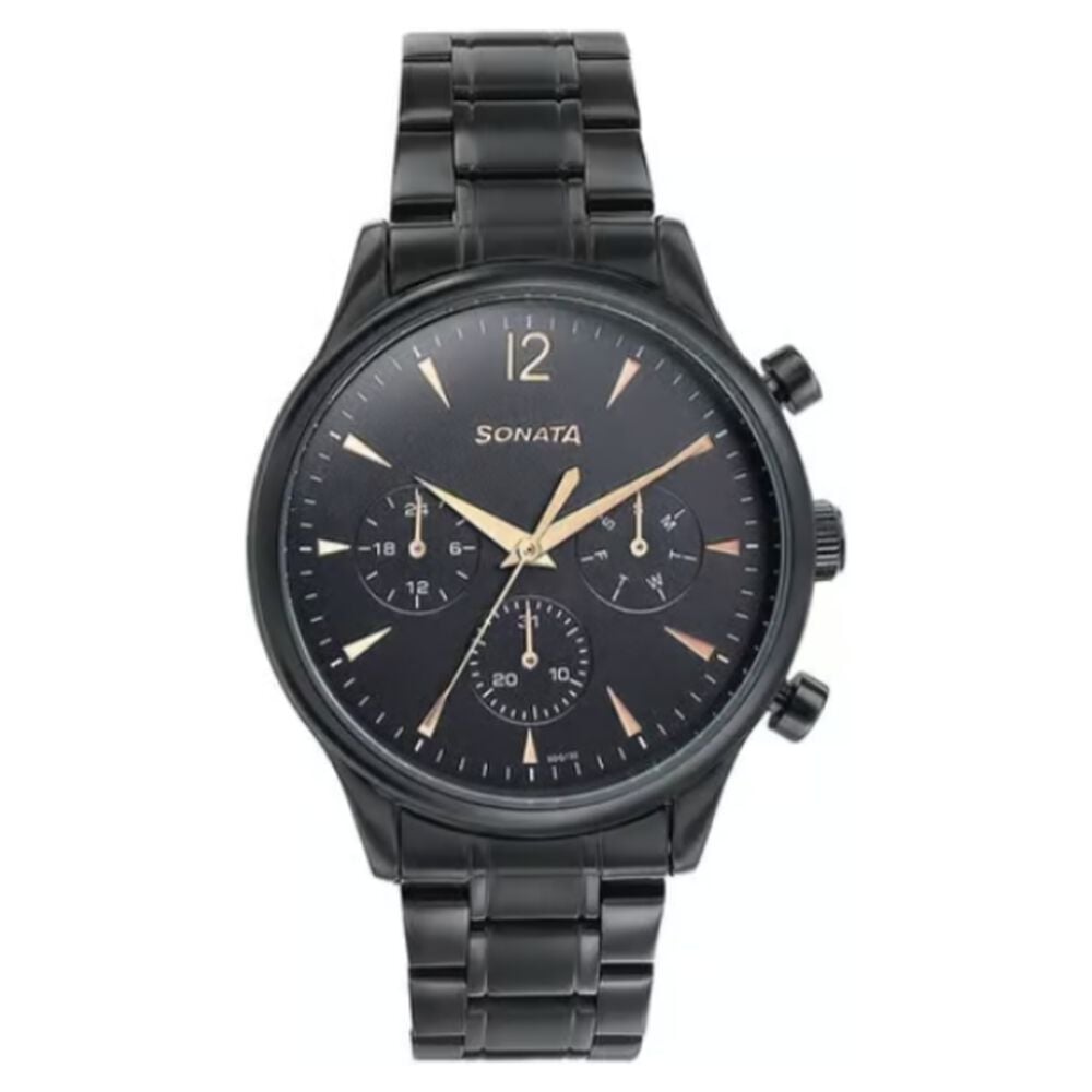Sonata Wedding Edit Quartz Multifunction Black Dial Stainless Steel Strap Watch For Men-picture-18