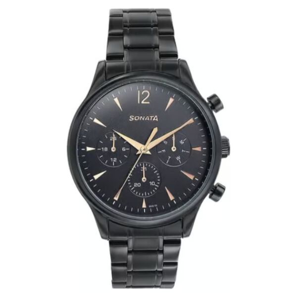 Sonata Wedding Edit Quartz Multifunction Black Dial Stainless Steel Strap Watch For Men - image number 0