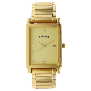 Sonata Quartz Analog Champagne Dial Metal Strap Watch for Men