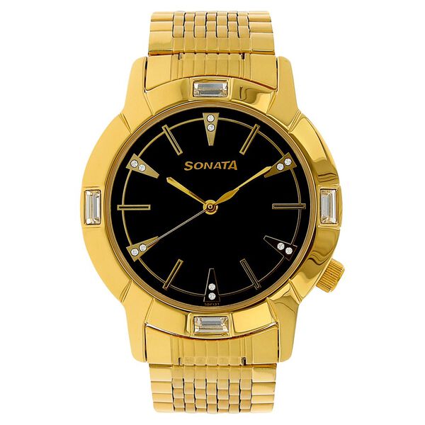 Sonata Quartz Analog Black Dial Stainless Steel Strap Watch for Men - image number 0