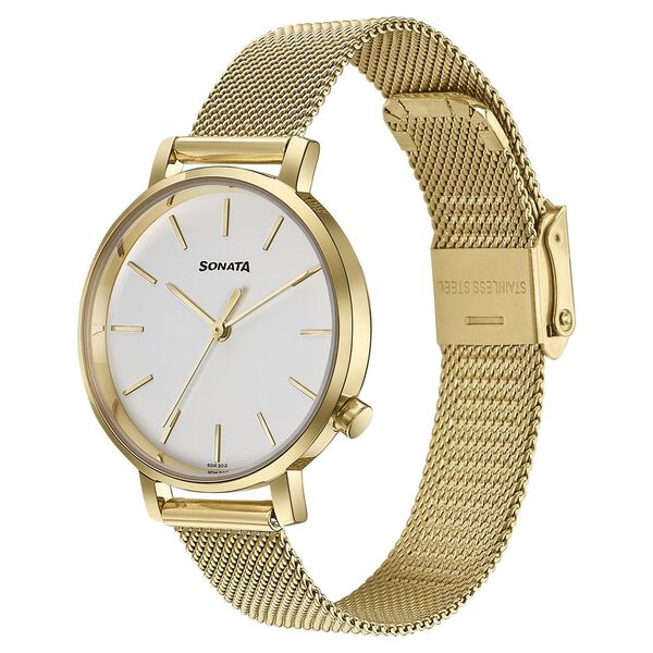 Sonata Elegent Essentials Quartz Analog White Dial Stainless Steel Strap Watch For Women - image number 2