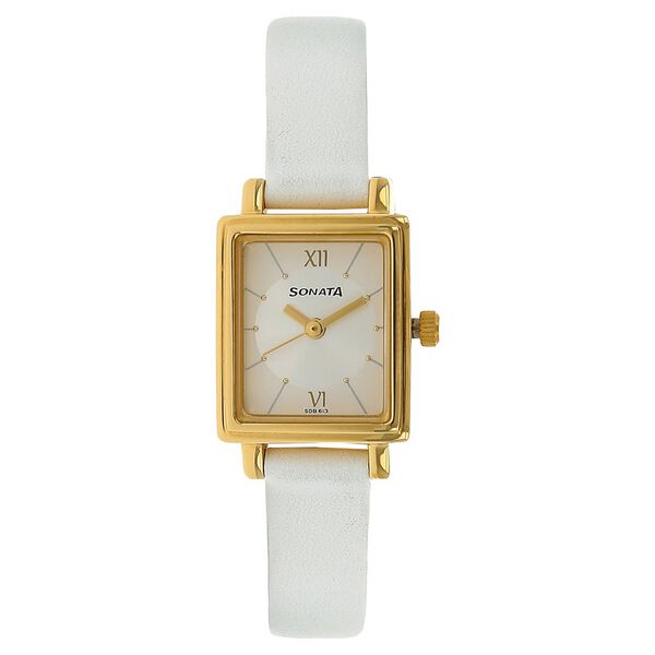 Sonata Quartz Analog Silver Dial Leather Strap Watch for Women - image number 0
