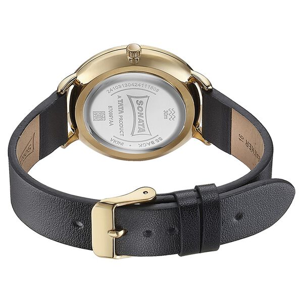 Sonata Quartz Analog Black Dial Black Leather Strap Watch For Women - image number 5